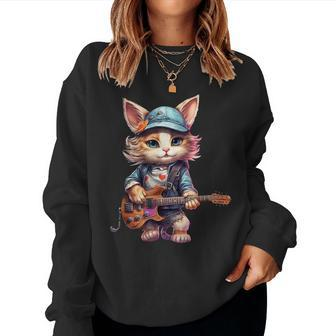 Cat Kitten Guitar Player Guitarist Mom Girl N Women Sweatshirt - Monsterry