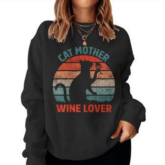 Cat Mother Wine Lover Owner Graphic Women Sweatshirt - Monsterry