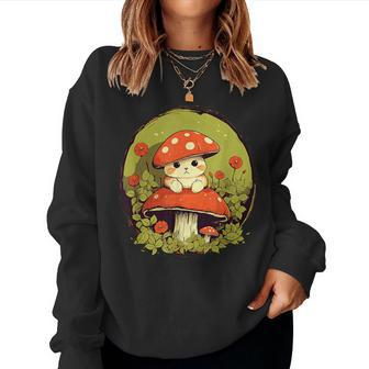 Cat Mushroom Cute Cottagecore Aesthetic Women Sweatshirt - Thegiftio UK