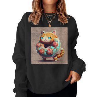 Cat Robot Donut Women Sweatshirt - Monsterry