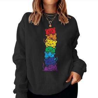Cat Stack Rainbow Gay Pride Cute Lgbt Animal Pet Lover Women Sweatshirt - Monsterry CA