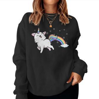 Caticorn Rainbow Unicorn Cat Magical Kitty Legendary Myth Women Sweatshirt - Monsterry UK