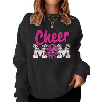 Cheer Mom Hot Pink Black Leopard Letters Cheer Pom Poms Women Sweatshirt - Monsterry