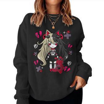 Chibi Kawaii Emo Pastel Goth Girl With Sad Bunny Women Sweatshirt - Seseable
