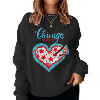 Chicago Pizza Love Heart Chicago Flag Women Women Sweatshirt - Monsterry AU
