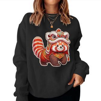 Chinese New Year Red Panda Lion Dance Lunar New Year 2024 Women Sweatshirt - Seseable