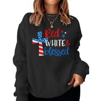 Christian Cross Red White & Blessed 4Th Of July Women Women Sweatshirt - Monsterry AU