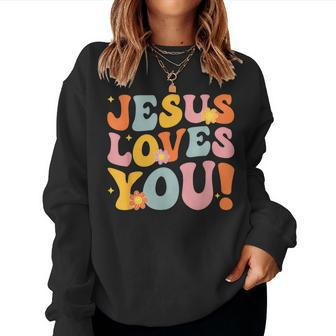 Christian Jesus Loves You Groovy Vintage Cute Kid Boy Girl Women Sweatshirt - Thegiftio UK