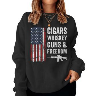 Cigars Whiskey Guns & Freedom Usa Flag 4Th Of July Back Women Sweatshirt - Monsterry CA