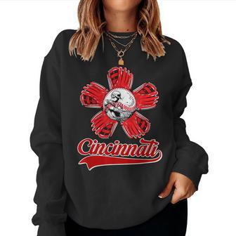 Cincinnati Baseball Flower I Love Cincinnati Baseball Spirit Women Sweatshirt - Monsterry AU