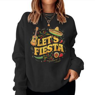 Cinco De Mayo Mexican Music Guitar Cactus Let's Fiesta Women Sweatshirt - Monsterry