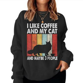 I Like Coffee And My Cat Maybe 3 People Vintage Maine Coon Women Sweatshirt - Monsterry DE