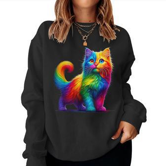 Colorful Cat For Women's Girls Boys Cute Rainbow Cat Women Sweatshirt - Monsterry