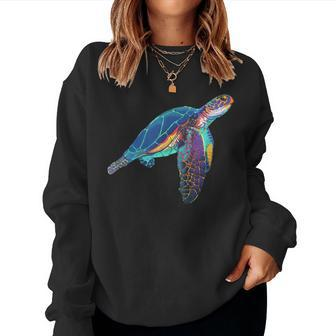 Colorful Sea Turtle Watercolor Lover Dad Mom Women Sweatshirt - Monsterry CA