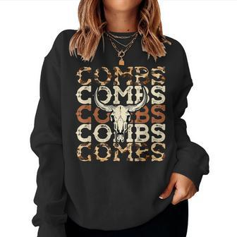 Combs Retro Cow Skull Cowgirl Western Country Music Women Sweatshirt - Seseable