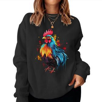 Cool Chicken On Colorful Painted Chicken Women Sweatshirt - Seseable