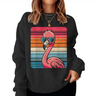 Cool Retro Flamingo In Sunglasses 70S 80S 90S Flamingo Women Sweatshirt - Seseable
