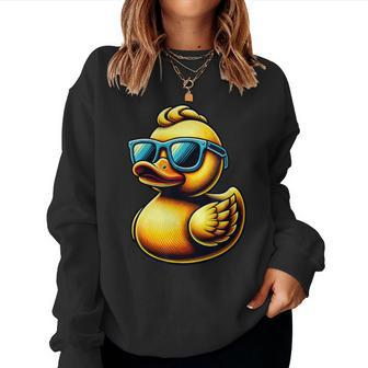 Cool Rubber Duck With Sunglasses Duckling Cute Ducky Women Sweatshirt | Mazezy