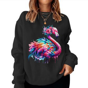 Coole Batikkunst Mit Tiermotiv Flamingoogelgeist Sweatshirt Frauen - Seseable