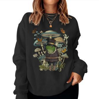 Cottagecore Aesthetic Frog Cute Mushroom Kawaii Moon Vintage Women Sweatshirt - Monsterry AU