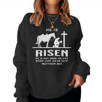 Cowboy Kneeling Cross Easter Risen Western Christian Jesus Women Sweatshirt | Mazezy