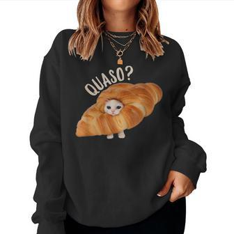 Croissant Quasocat Meme For Vintage Croissant Cat Meme Women Sweatshirt - Seseable