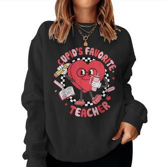 Cupid's Favorite Teacher Cute Heart Valentines Day Kid Women Sweatshirt - Thegiftio UK