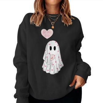 Cute Be My Boo Valentines Ghost With Balloon Girls Women Sweatshirt - Monsterry