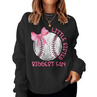 Cute Bow Coquette Little Sister Biggest Fan Baseball Girls Women Sweatshirt - Monsterry DE