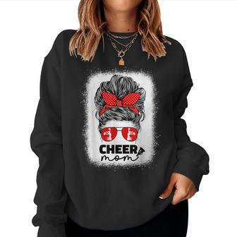 Cute Cheer Mom For Cheerleader Mom Red Messy Bun Mom Women Sweatshirt - Monsterry DE