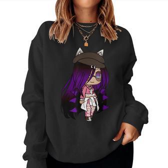 Cute Chibi Style Kawaii Anime Girl With Fox Ears And Tails Women Sweatshirt - Seseable