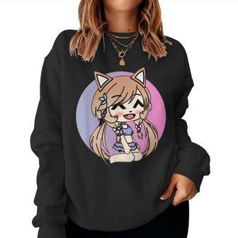 Cute Chibi Style Kawaii Anime Kitty Girl Chan With Cat Ears Women Sweatshirt - Seseable