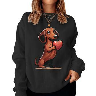 Cute Dachshund Valentines Day Heart Lover Dog Mom Dad Women Women Sweatshirt - Monsterry DE