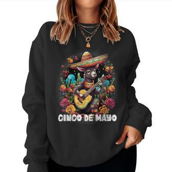 Cute Donkey Cinco De Mayo Mexican Party Guitar Music Apparel Women Sweatshirt - Monsterry CA