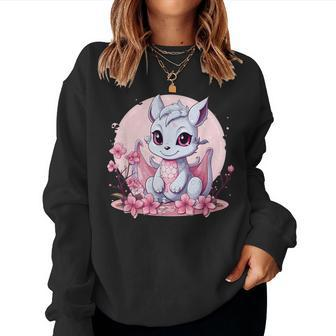 Cute Dragon With Cherry Blossoms I Girl Dragon Women Sweatshirt | Mazezy
