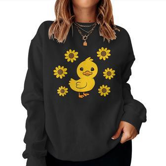 Cute Duck Summer Sunflower Kawaii Duck Women Sweatshirt - Thegiftio UK