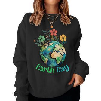 Cute Earth With Floral Earth Day Happy Earth Day 2024 Women Sweatshirt | Mazezy