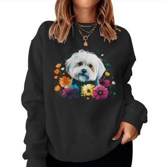 Cute Flower Summer Floral Maltese Dog Women Sweatshirt - Thegiftio UK