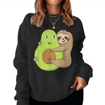 Cute Lazy Sloth Animal Avocado Lover Hugging Women Sweatshirt - Monsterry