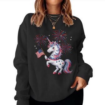 Cute Patriotic Americorn Unicorn Fireworks Girls 4Th Of July Women Sweatshirt - Monsterry CA