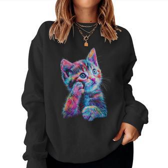 Cute Rainbow Cat For Women's Girls Boys Cat Lovers Women Sweatshirt - Monsterry AU