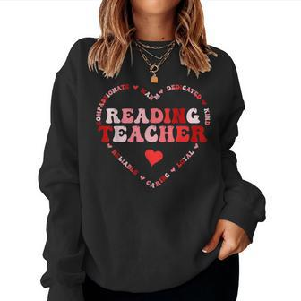 Cute Reading Teacher Valentines Day Heart Women Sweatshirt - Thegiftio UK