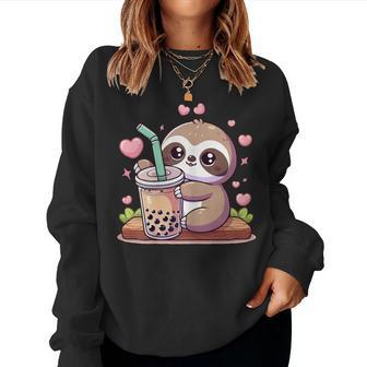 Cute Sloth Boba Bubble Milk Tea Kawaii Girls Sloth Women Sweatshirt - Monsterry