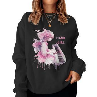 Cute Watercolor Piano Girl Pianist Keyboard Musician Music Women Sweatshirt - Thegiftio UK