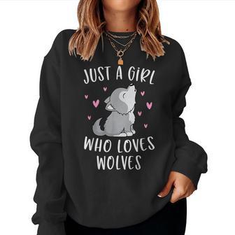 Cute Wolf For Girls Just A Girl Who Loves Wolves Women Sweatshirt - Monsterry