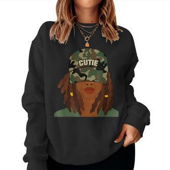 Cutie Loc'd Girl With Camo Hat Locs Women Sweatshirt - Seseable