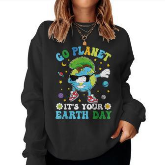 Dabbing Earth Day 2024 Groovy Go Planet It's Your Earth Day Women Sweatshirt | Mazezy DE