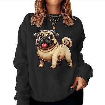 Damen Lustiger Mops Hund Niedlicher Mops Mama Mops Papa Lustiger Mops Mit-Ausschnitt Sweatshirt Frauen - Geschenkecke