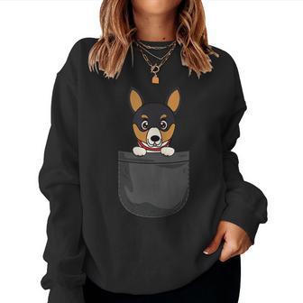 Damen Ratten-Terrier Mama Papa Hund In Der Tasche Süßes Lustiges Mit-Ausschnitt Sweatshirt Frauen - Geschenkecke