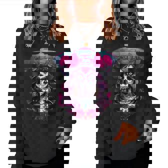 Day Of The Dead La Catrina Dia De Los Muertos Tête De Mort Florale Women Sweatshirt - Cadeauxyz
